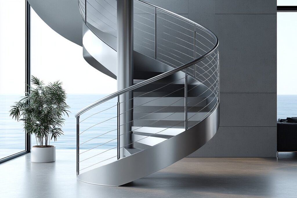Escalier colimaçon : avantages d’une rampe en aluminium en kit