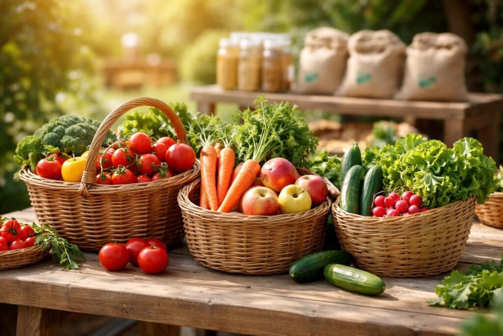 Aliments biologiques sans OGM pour santé avec paniers bio locaux Biocoop
