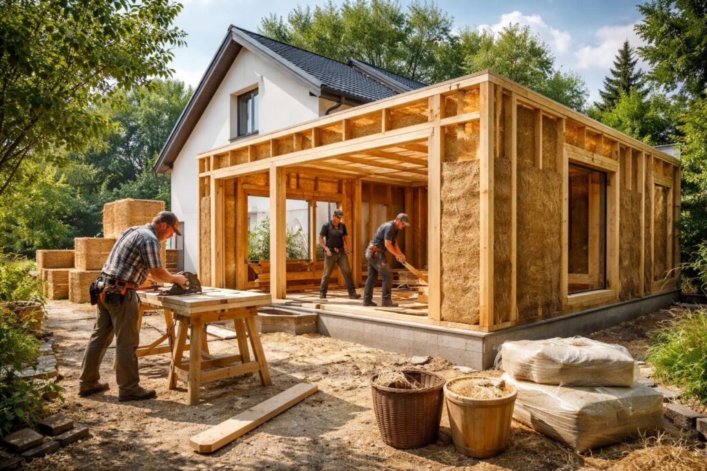Construire une extension en ossature bois avec des matériaux biosourcés pour agrandir votre maison