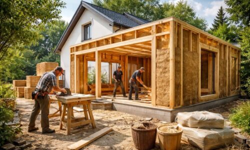 Construire une extension en ossature bois avec des matériaux biosourcés pour agrandir votre maison