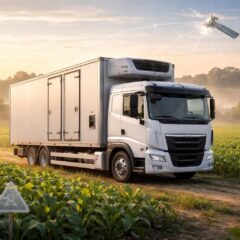 Transport agricole sécurisé pour cultures OGM avec camion frigorifique et traçabilité GPS complète